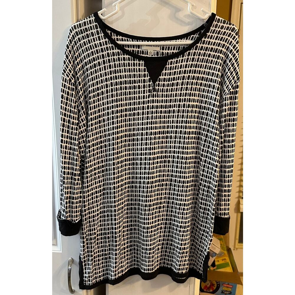 Anne Klein‎ Women's Geometric Shapes White Black Tunic Side Split Small